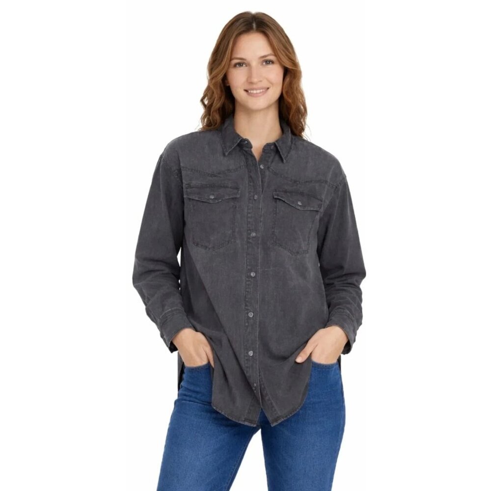 Gloria Vanderbilt Women's XXL Gray Chambray Button-Up Shirt   n1190